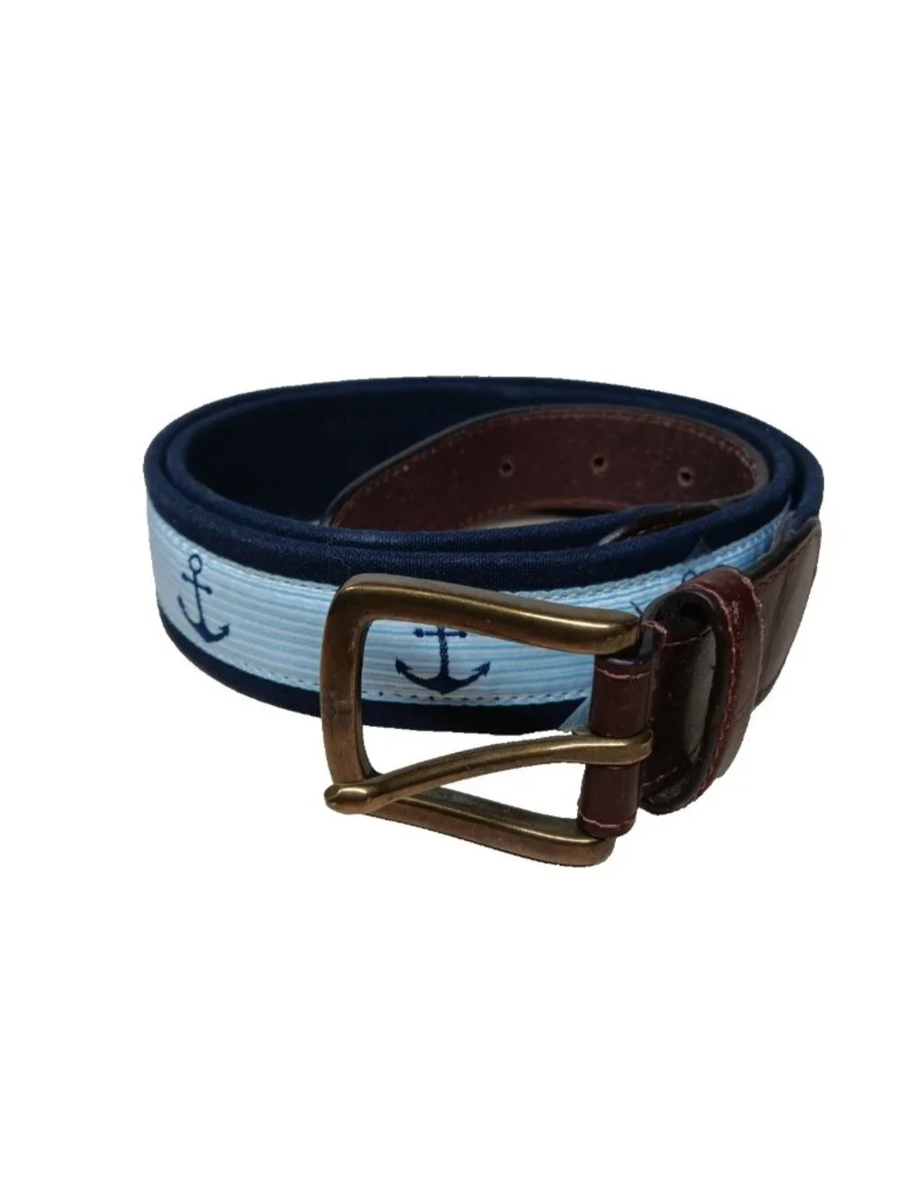 Preppy Belt with Nautical Anchors Canvas & Leather 34